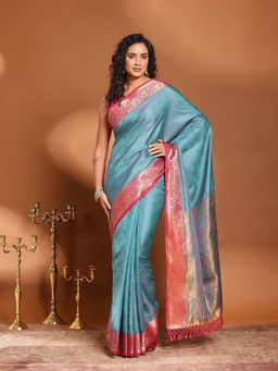 MEENA BAZAAR - Woven Blue Art Silk Saree Without Blouse