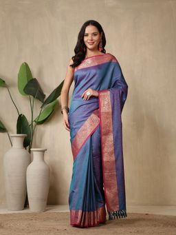 MEENA BAZAAR - Woven Blue Art Silk Saree Without Blouse