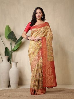 MEENA BAZAAR - Embellished Mustard Art Silk Saree Without Blouse