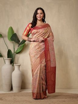 MEENA BAZAAR - Embellished Pink Art Silk Saree Without Blouse