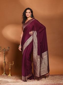 MEENA BAZAAR - Woven Purple Art Silk Saree Without Blouse