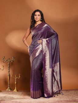 MEENA BAZAAR - Woven Purple Crepe Saree Without Blouse