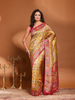 MEENA BAZAAR - Woven Mustard Art Silk Saree Without Blouse