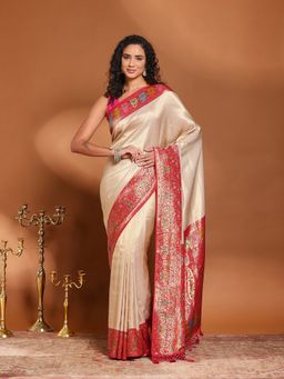 MEENA BAZAAR - Woven Beige Art Silk Saree Without Blouse