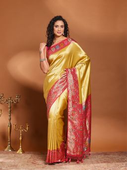 MEENA BAZAAR - Woven Mustard Art Silk Saree Without Blouse