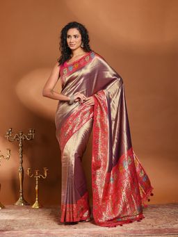 MEENA BAZAAR - Woven Bronze Art Silk Saree Without Blouse
