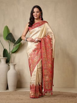 MEENA BAZAAR - Woven Beige Art Silk Saree Without Blouse