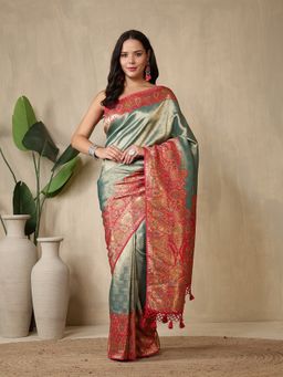 MEENA BAZAAR - Woven Green Art Silk Saree Without Blouse