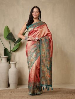 MEENA BAZAAR - Woven Pink Art Silk Saree Without Blouse