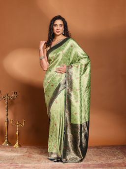 MEENA BAZAAR - Woven Green Art Silk Saree Without Blouse