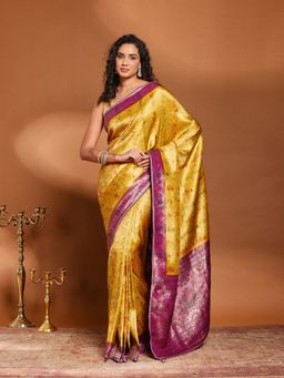 MEENA BAZAAR - Woven Mustard Art Silk Saree Without Blouse