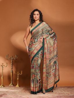 MEENA BAZAAR - Printed Green Art Silk Saree Without Blouse