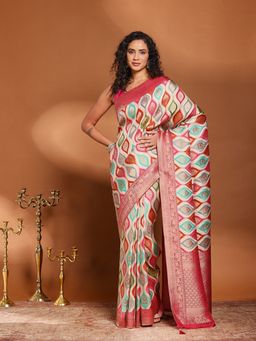 MEENA BAZAAR - Woven Multicolor Satin Saree Without Blouse