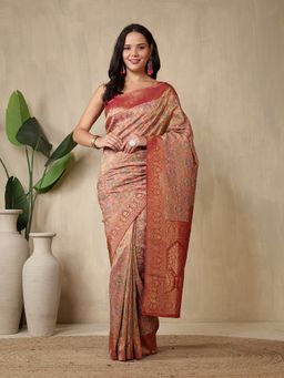 MEENA BAZAAR - Embellished Pink Art Silk Saree Without Blouse