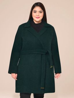 Martini - Dark Green Curve Plus Size Textured Woolen Coat