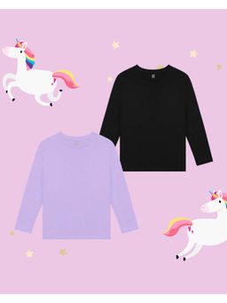 Nusyl - Girls Lilac & Black Solid T-Shirt (Pack of 2)