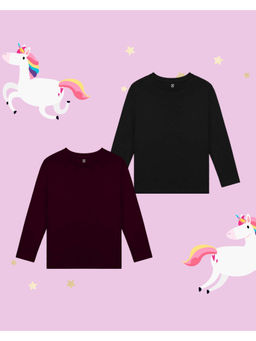 Nusyl - Girls Wine & Black Solid T-Shirt (Pack of 2)