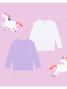 Nusyl - Girls Lavender & White Solid T-Shirt (Pack of 2)