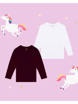 Nusyl - Girls White & Wine Solid T-Shirt (Pack of 2)