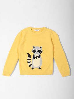 Nautinati - Boys Cute Animal Print Jacquard Knit Yellow Sweater
