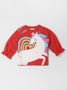 Nautinati - Unicorn Graphic Red Print Sweatshirt for Girls