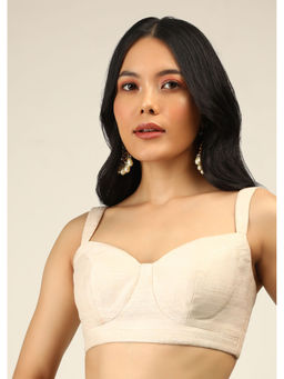 KALKI FASHION - Off White Sleeveless Blouse In Raw Silk with Corset Neckline