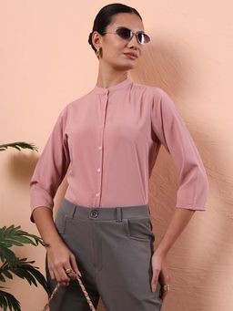 FITHUB - Peach Solid Three Fourth Sleeves Shirt
