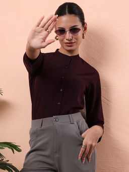 FITHUB - Wine Solid Three Fourth Sleeves Shirt