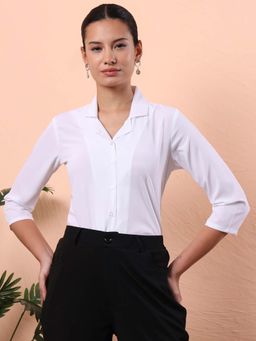 FITHUB - White Solid Three Fourth Sleeves Shirt