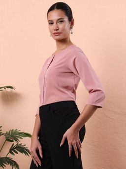 FITHUB - Peach Solid Three Fourth Sleeves Shirt