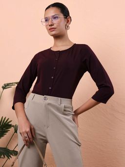 FITHUB - Wine Solid Three Fourth Sleeves Shirt