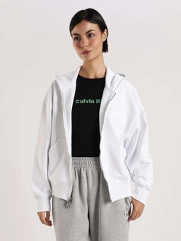 Calvin Klein - White Solid Full Sleeves Sweatshirt