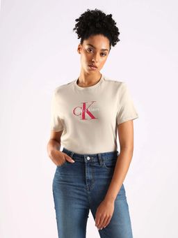 Calvin Klein - Beige Solid Half Sleeves T-Shirt