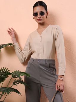 FITHUB - Cream Solid Full Sleeves Shirt