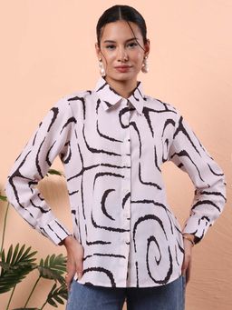FITHUB - White Printed Full Sleeves Shirt