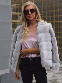 MISS MOSA BY AKANKSHA - Grey Textured Full Sleeves Puffer Jacket