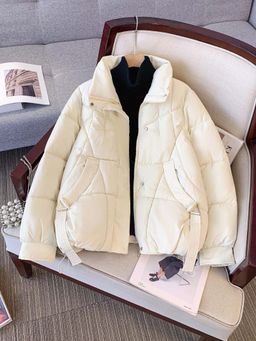 MISS MOSA BY AKANKSHA - Beige Textured Full Sleeves Puffer Jacket