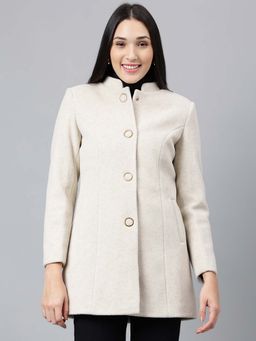 Latin Quarters - Off White Textured Full Sleeves Coat