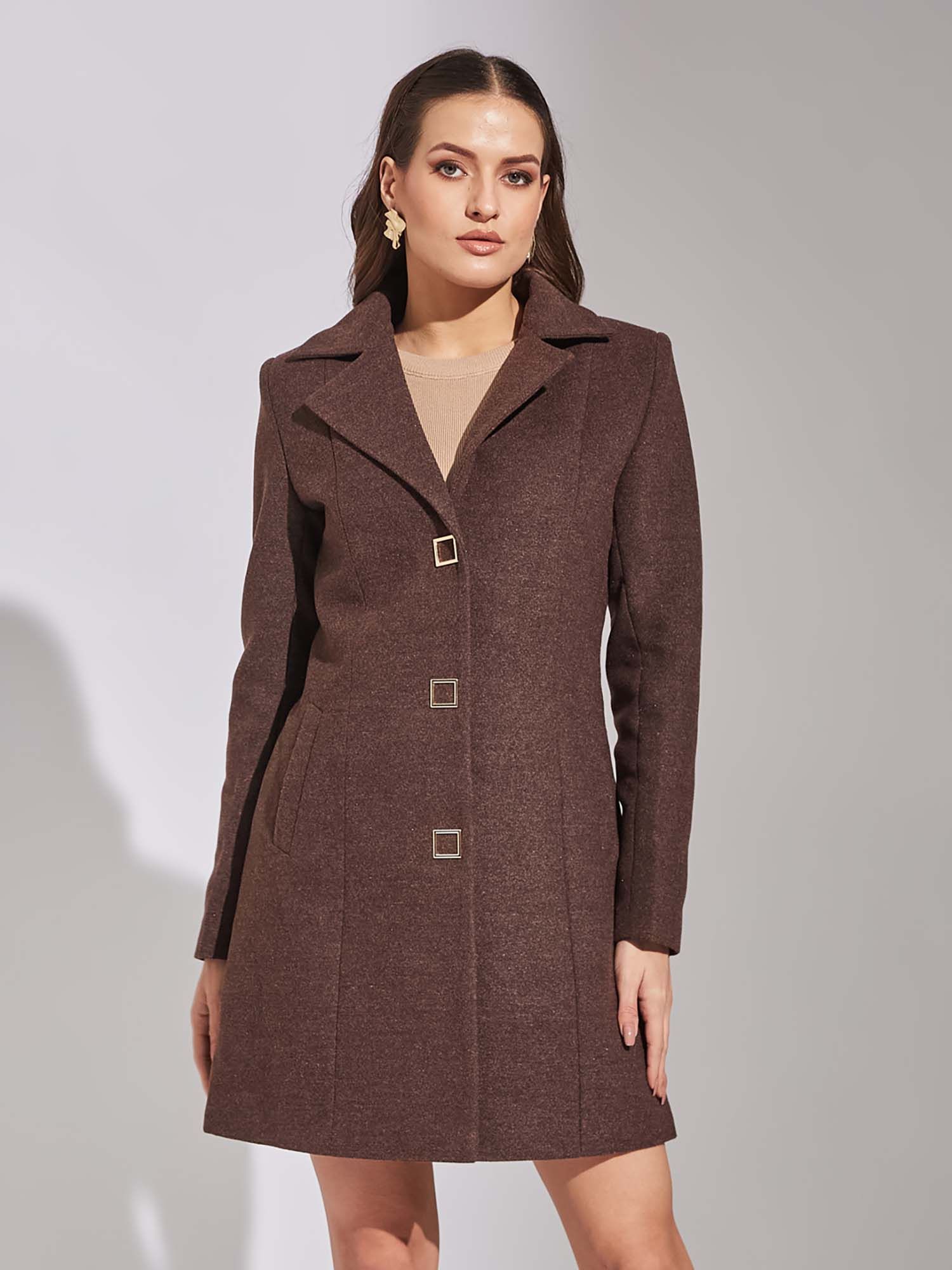 latin quarters Brown Solid Full Sleeves Coat-picture-32