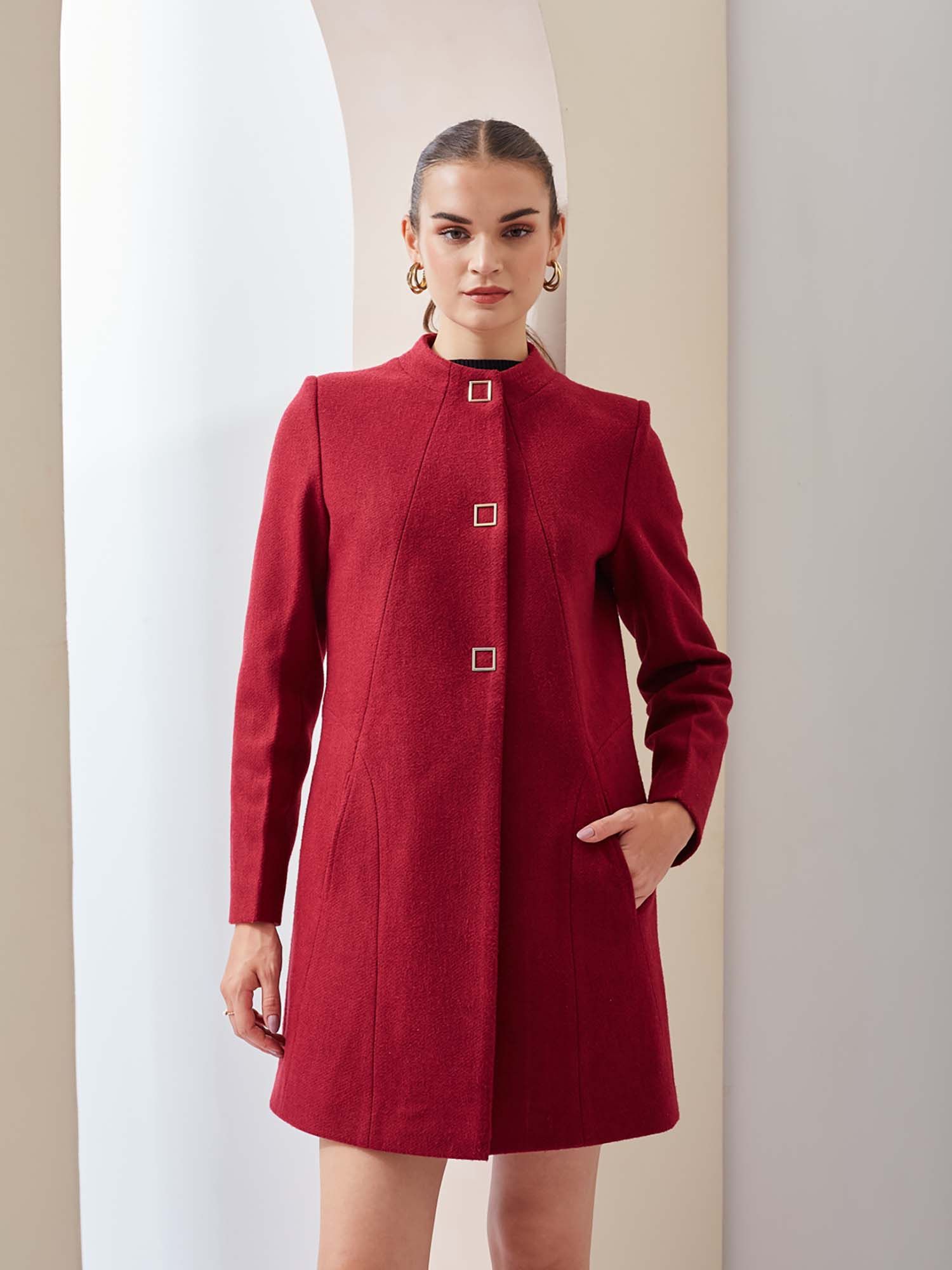 latin quarters Maroon Solid Full Sleeves Coat-picture-34