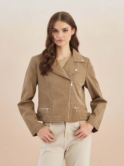 Latin Quarters - Beige Solid Full Sleeves Jacket
