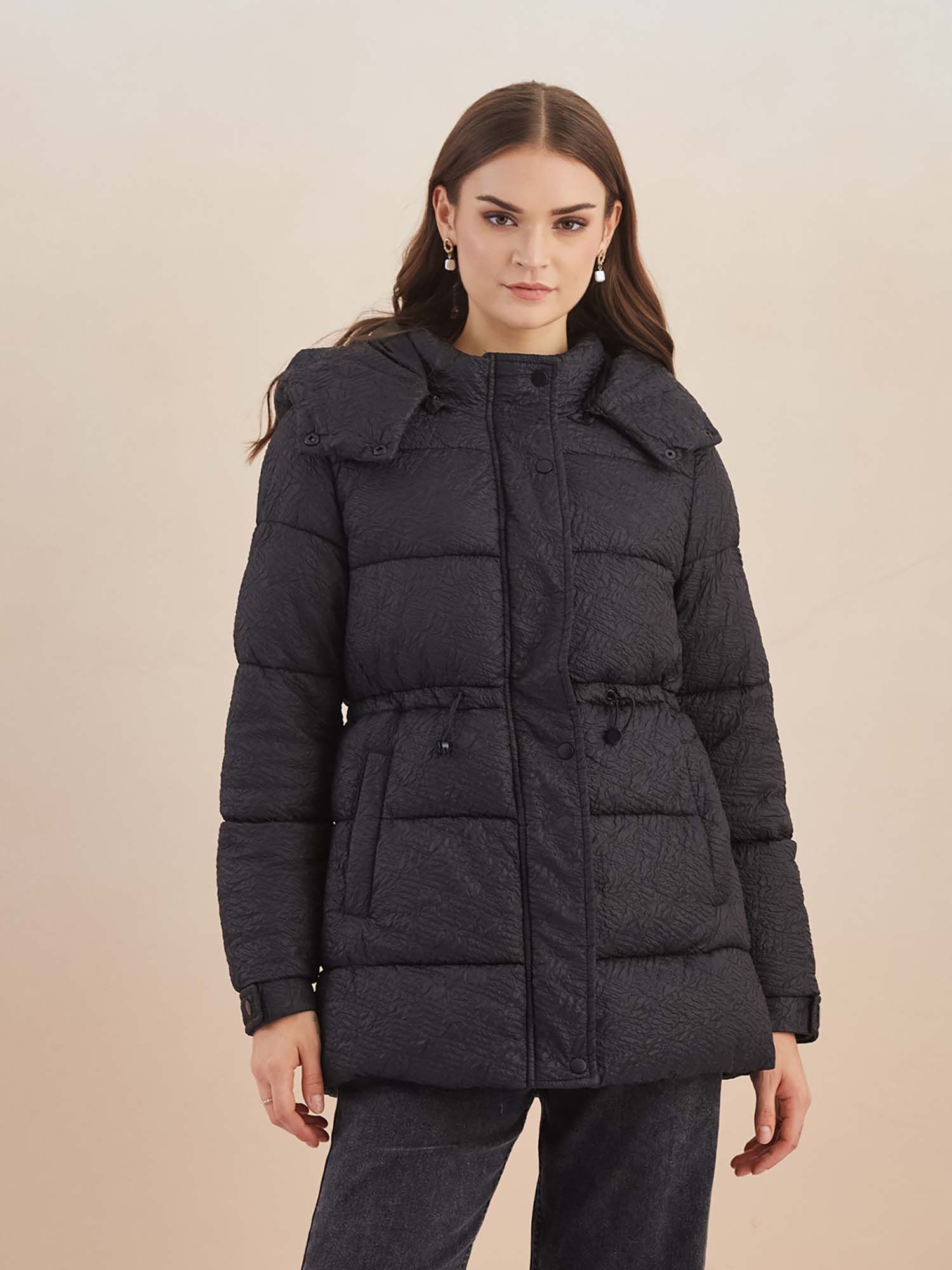 latin quarters Black Textured Full Sleeves Puffer Jacket-picture-17