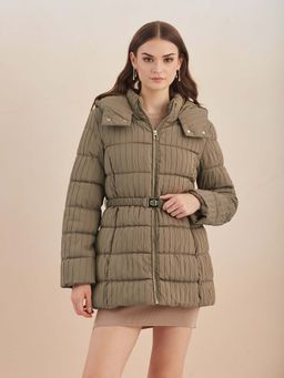 Latin Quarters - Beige Textured Full Sleeves Puffer Jacket