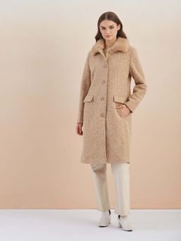 Latin Quarters - Beige Textured Full Sleeves Coat