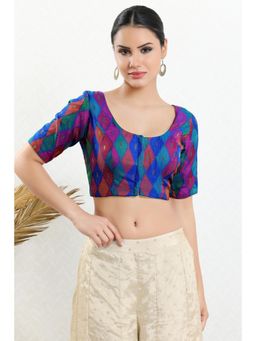 SALWAR STUDIO - Women's Royal Blue Jacquard Stitched Blouse