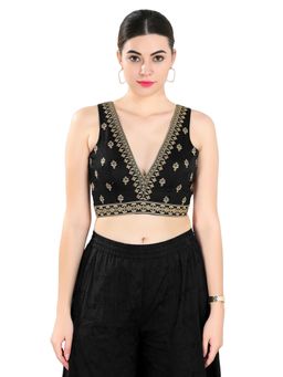 SALWAR STUDIO - Black Mulbury Silk Embroidered Stitched Blouse