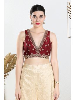 SALWAR STUDIO - Maroon Mulbury Silk Embroidered Stitched Blouse