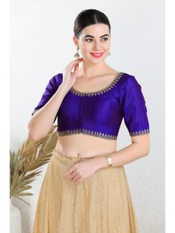 SALWAR STUDIO - Purple Mulbury Silk Embroidery Stitched Blouse