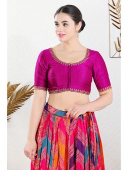 SALWAR STUDIO - Magenta Mulbury Silk Embroidery Stitched Blouse