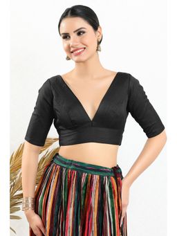 SALWAR STUDIO - Black Silk Solid Stitched Blouse